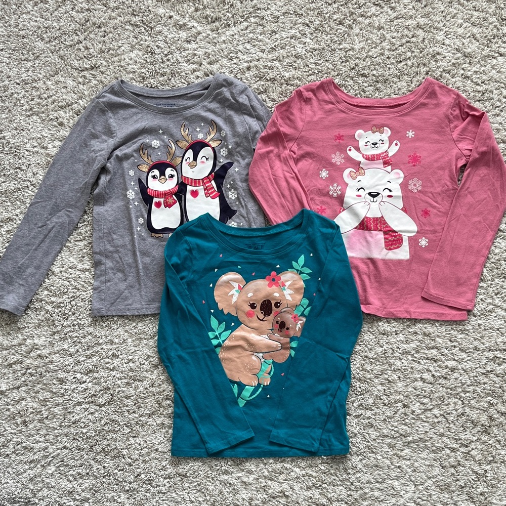 The Children's Place Girls Long Sleeve Tees - Gray, Teal, Pink